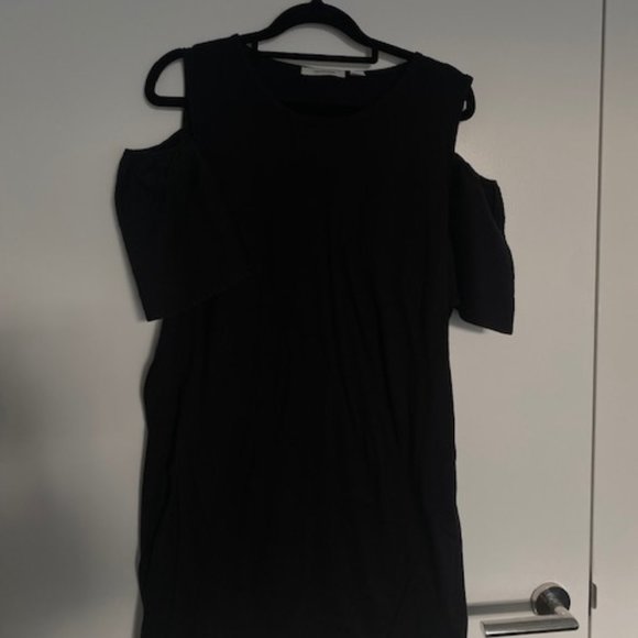 COUNTRY ROAD BLACK STRETCH JERSEY COTTON COLD SHOULDER SHIFT DRESS - SIZE M - Picture 7 of 7